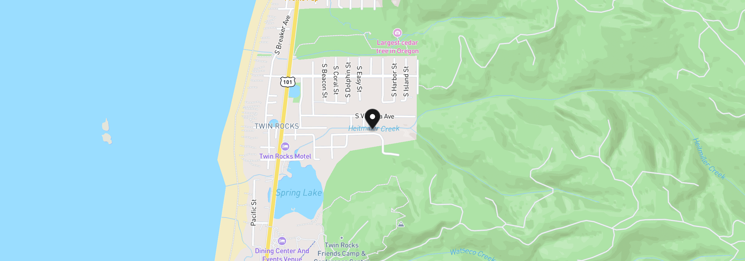 Map showing the location of 8680 S Hollyhock St, Rockaway Beach, OR 97136