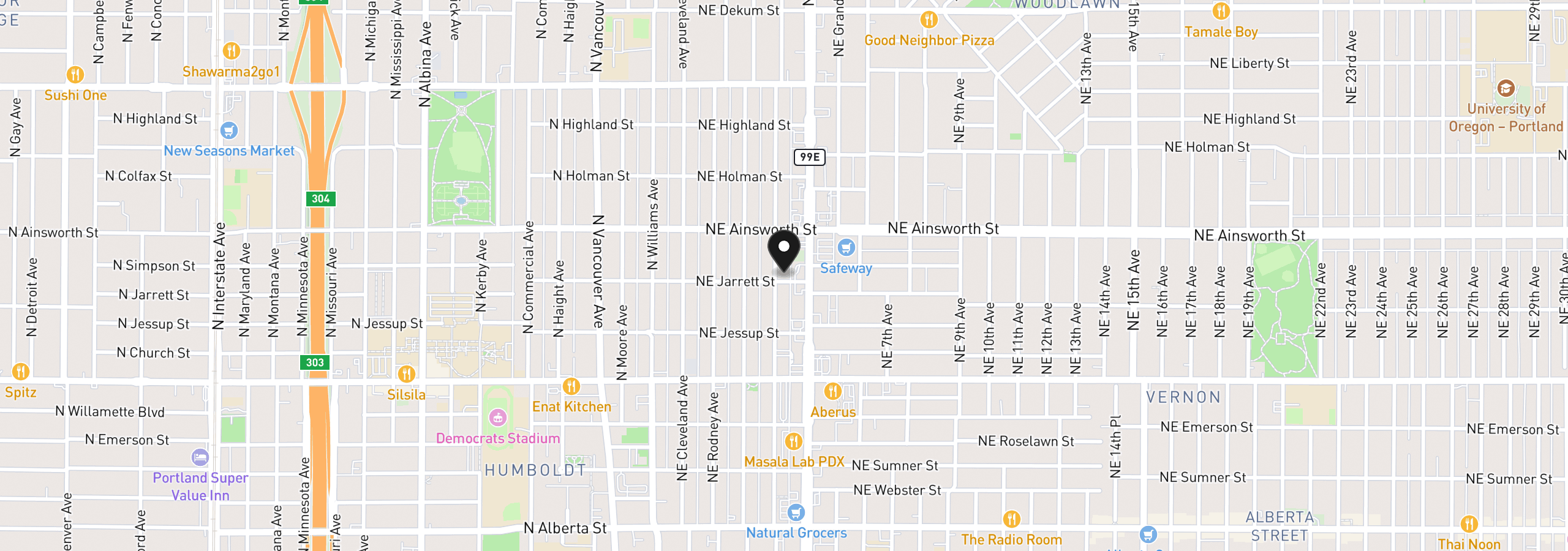 Map showing the location of 5806 NE Garfield Ave, Portland, OR 97211