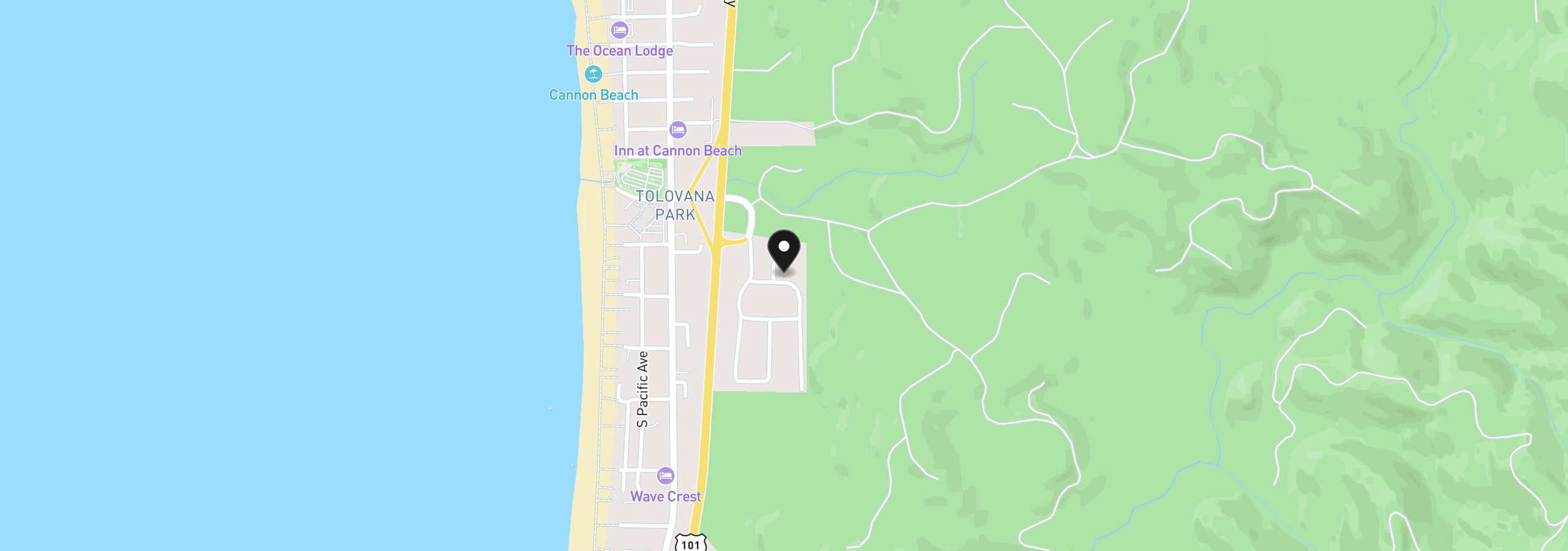 Map showing the location of 348 N Chinook St, Cannon Beach, OR 97110