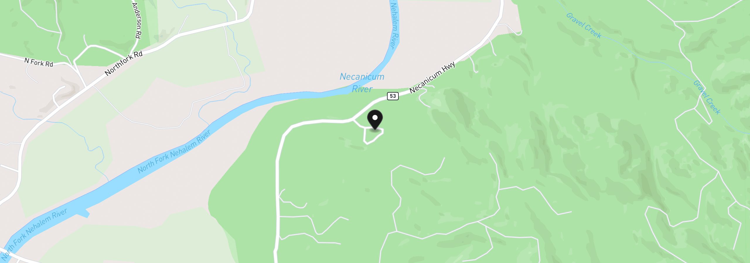 Map showing the location of 39305 Hwy 53, Nehalem, OR 97131