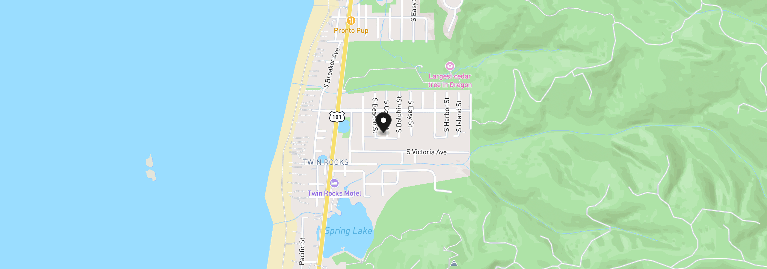 Map showing the location of 1085 S Coral St, Rockaway Beach, OR 97136