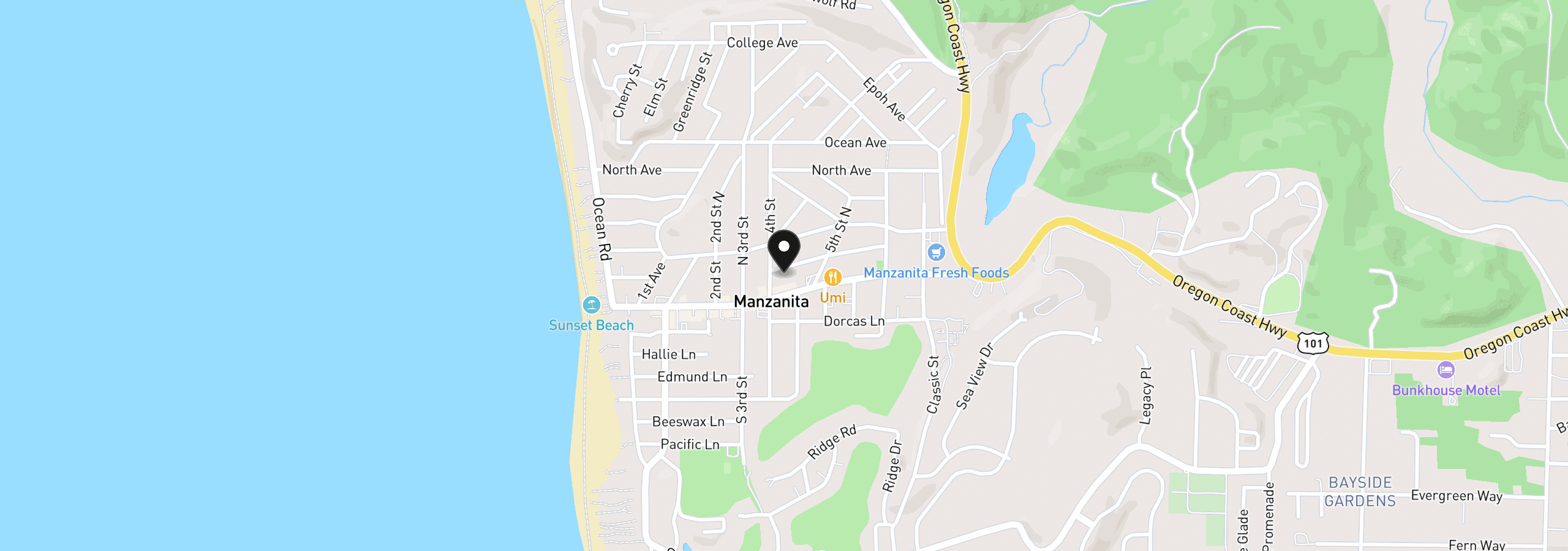 Map showing the location of 416 Laurel Ave, Manzanita, OR 97130