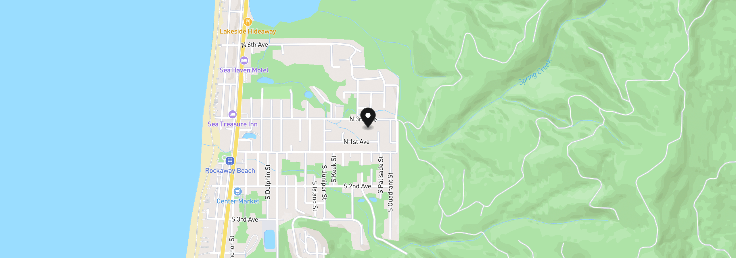 Map showing the location of 1220 N 3rd Ave, Rockaway Beach, OR 97136