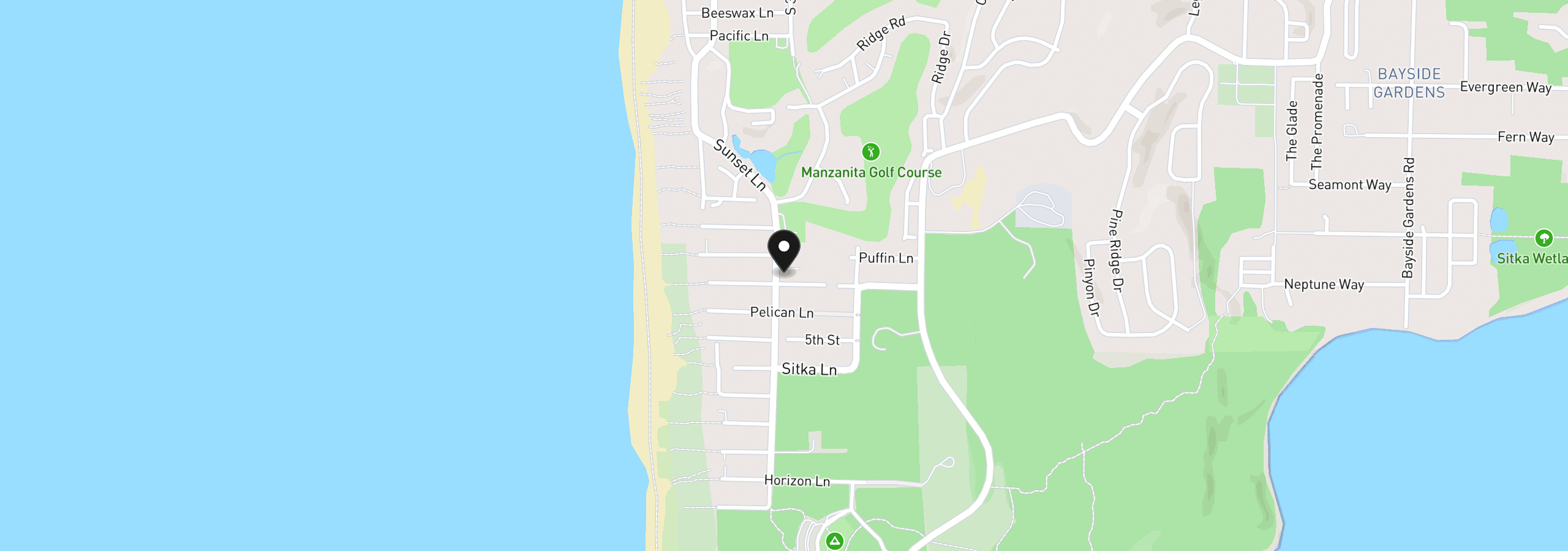 Map showing the location of 9000 Sandpiper Ln, Manzanita, OR 97130