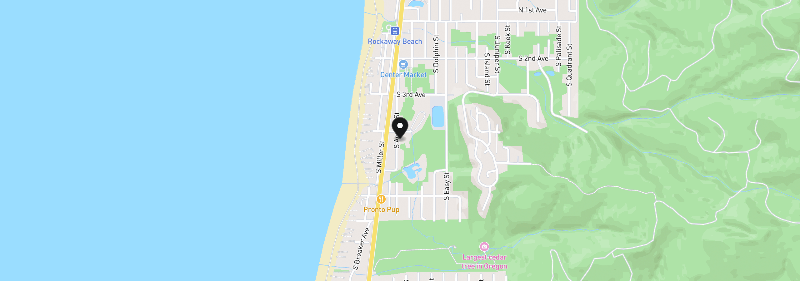 Map showing the location of 418 S Anchor St, Rockaway Beach, OR 97136