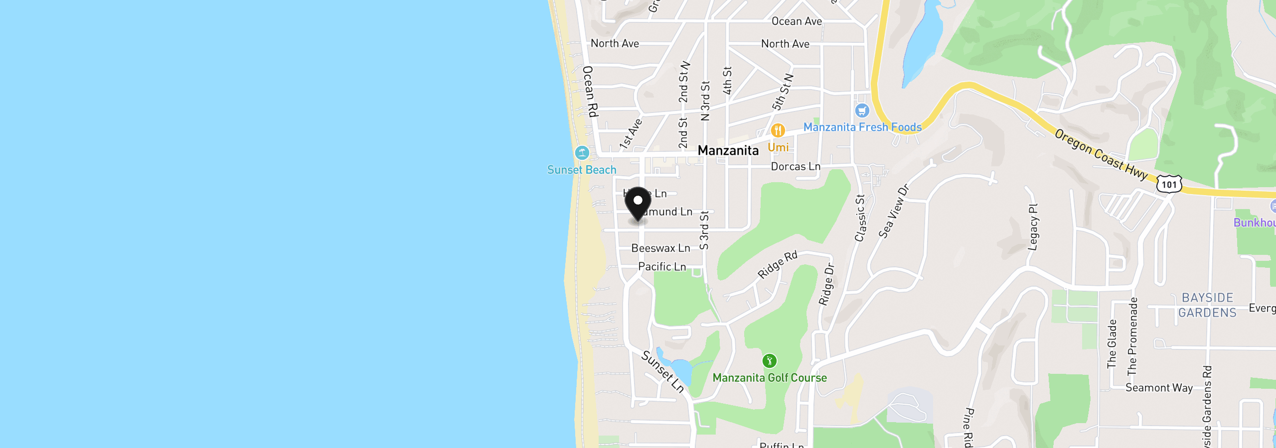 Map showing the location of 87 Treasure Cove Ln, Manzanita, OR 97130