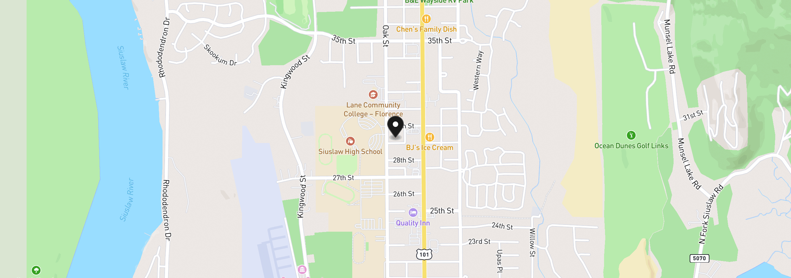 Map showing the location of 1651 29th St, Florence, OR 97439