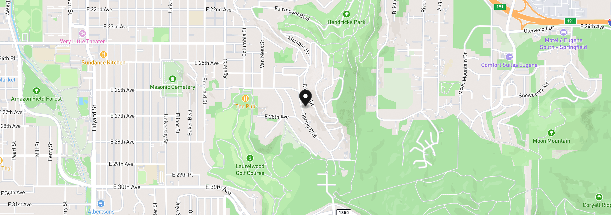 Map showing the location of 2765 Spring Blvd, Eugene, OR 97403