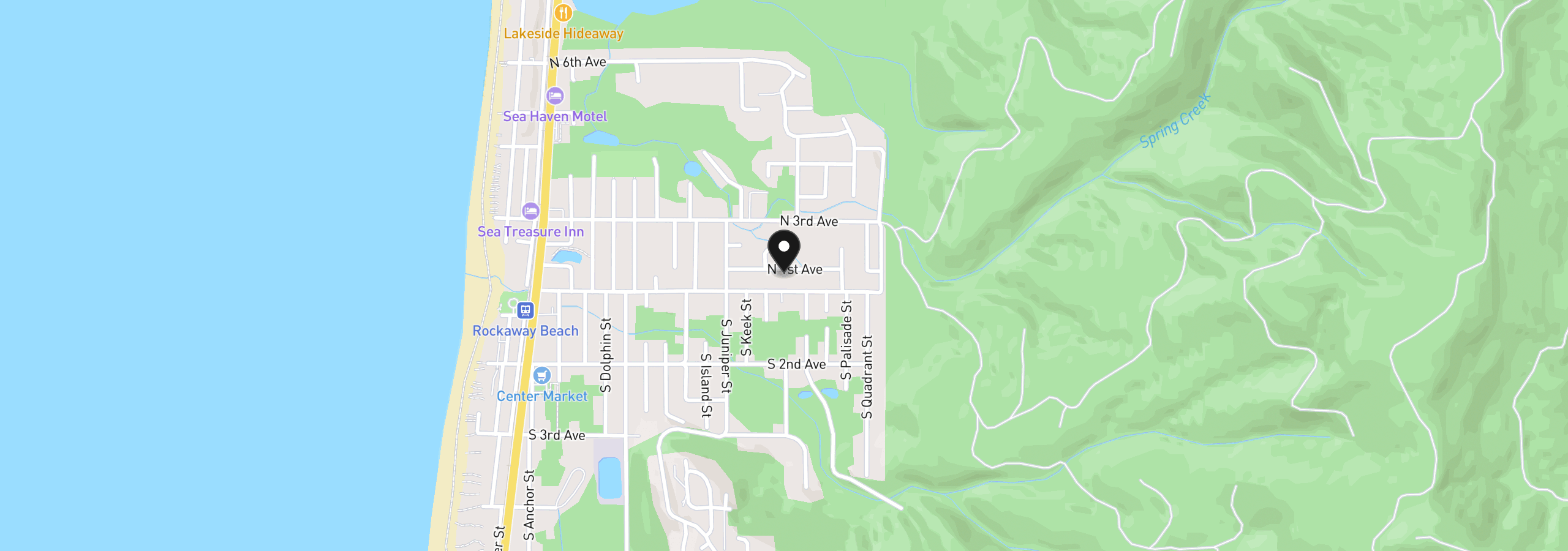 Map showing the location of 1220 N 1st Ave, Rockaway Beach, OR 97136