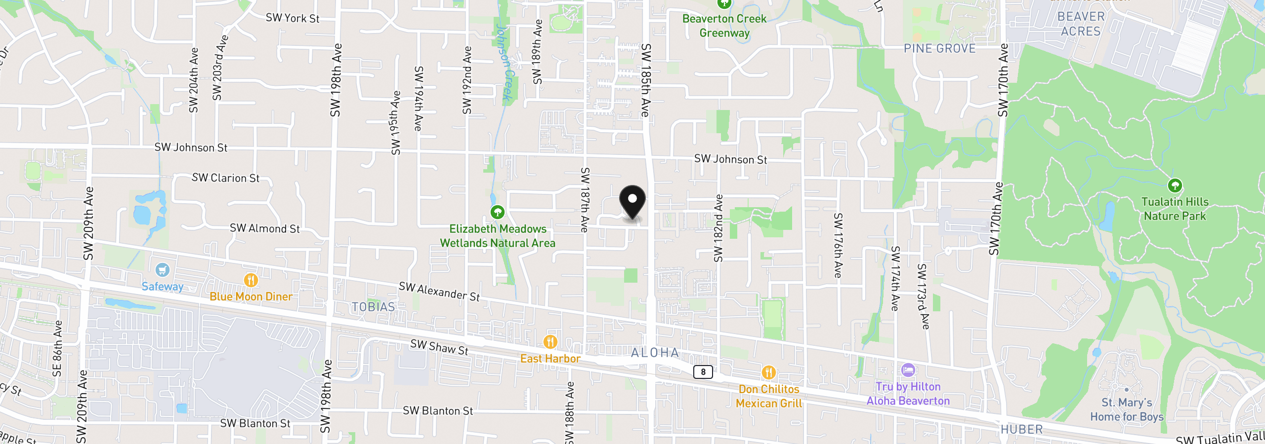 Map showing the location of 18529 SW Cascade Dr, Beaverton, OR 97003