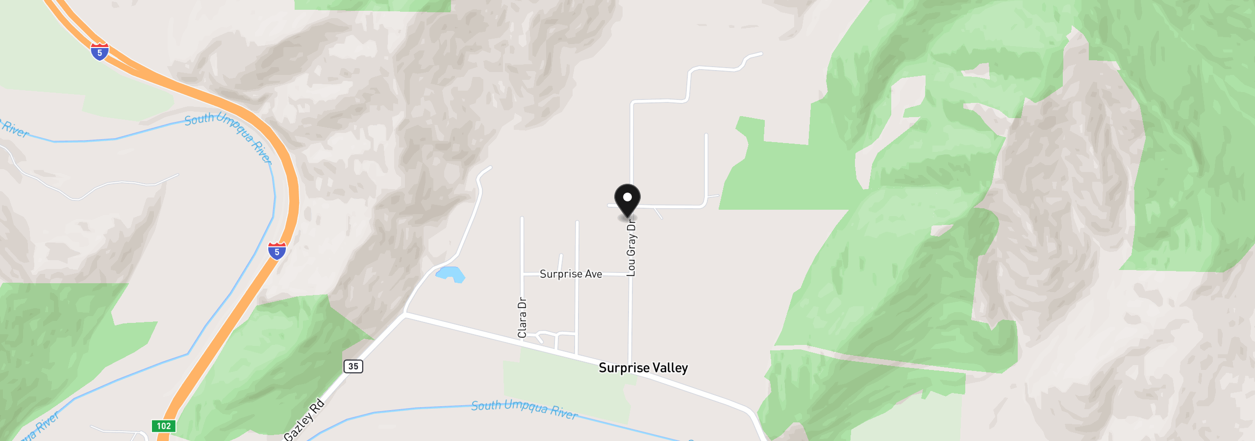 Map showing the location of 426 Lou Gray Dr, Myrtle Creek, OR 97457