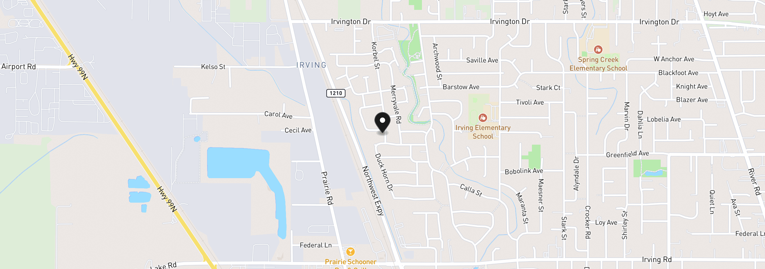 Map showing the location of 1290 Tirion Ave, Eugene, OR 97404