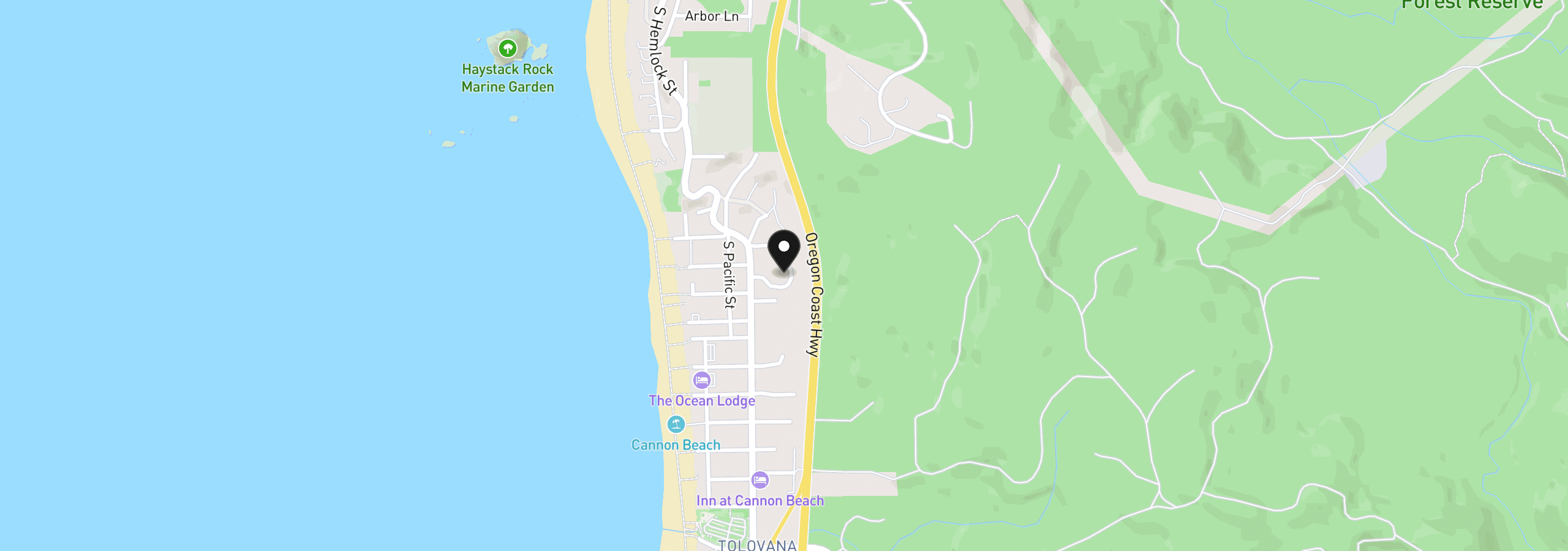 Map showing the location of 164 Amber Ln, Cannon Beach, OR 97110