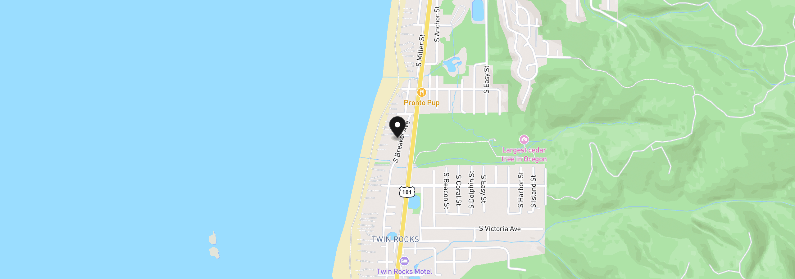 Map showing the location of 809 Breaker Ave, Rockaway Beach, OR 97136
