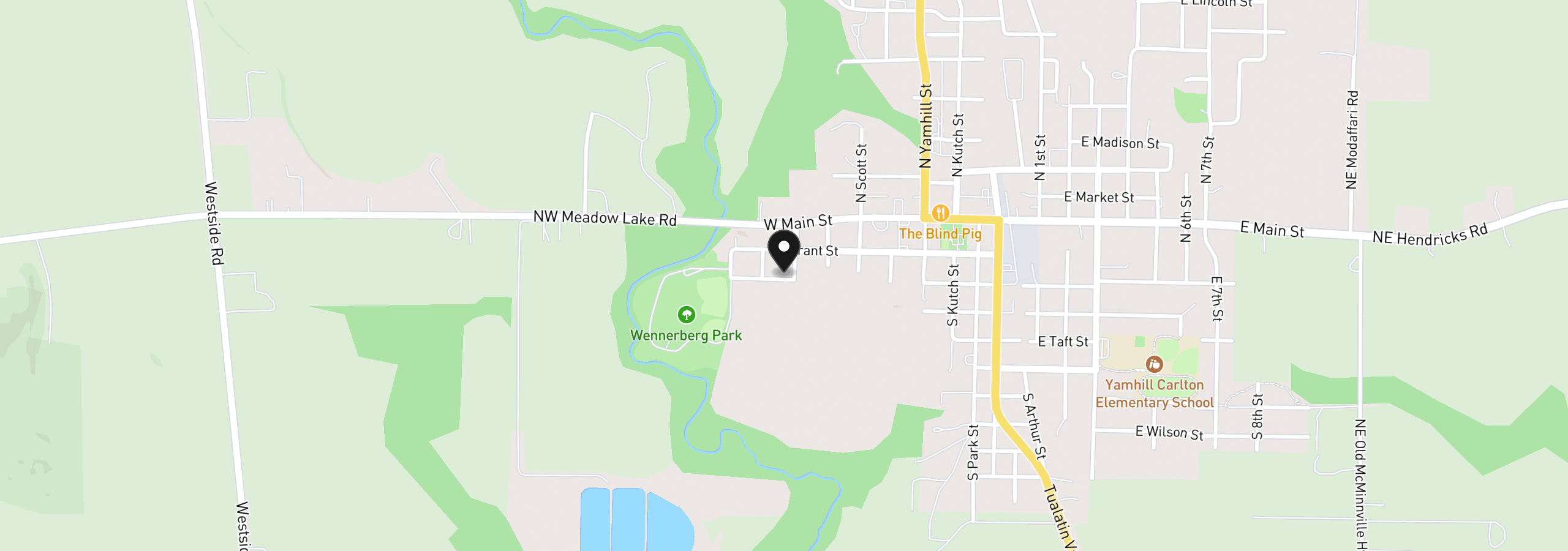Map showing the location of 851 W Washington St, Carlton, OR 97111
