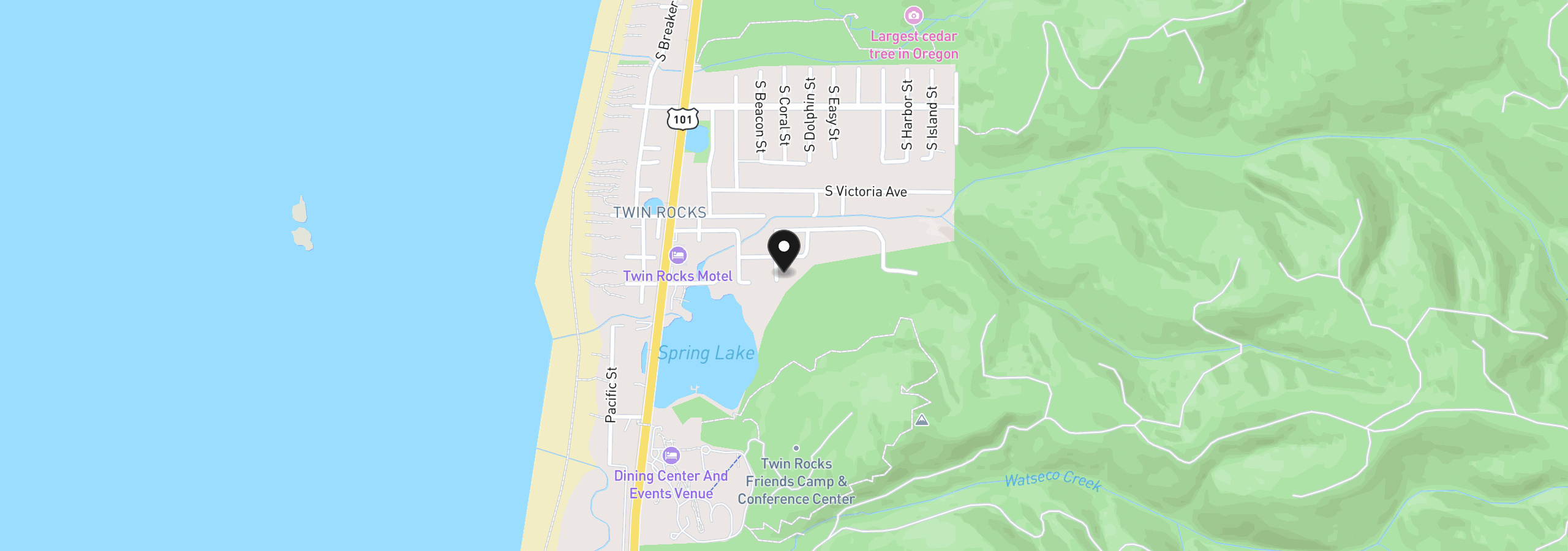Map showing the location of 19145 Fir Ave, Rockaway Beach, OR 97136