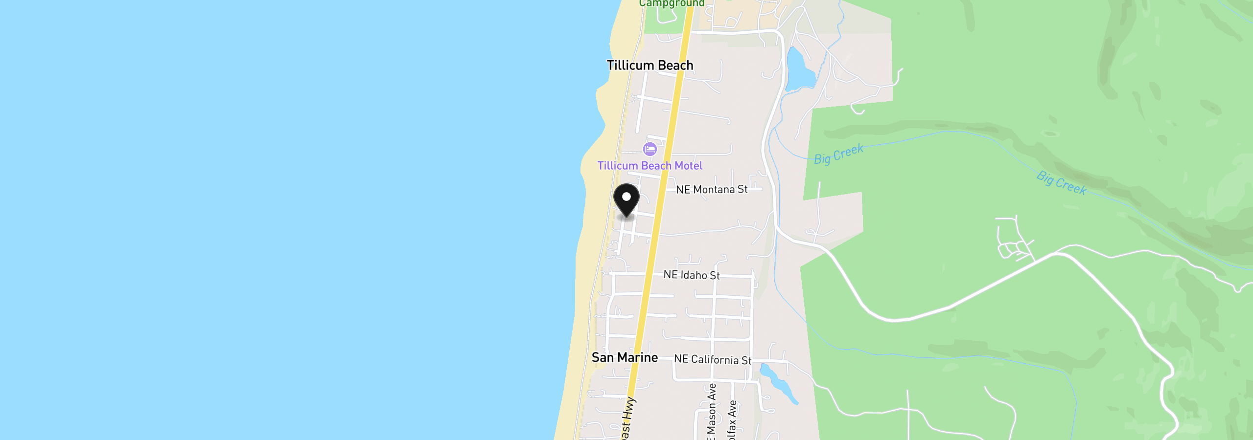 Map showing the location of 6984 NW Finisterre Ave, Yachats, OR 97498