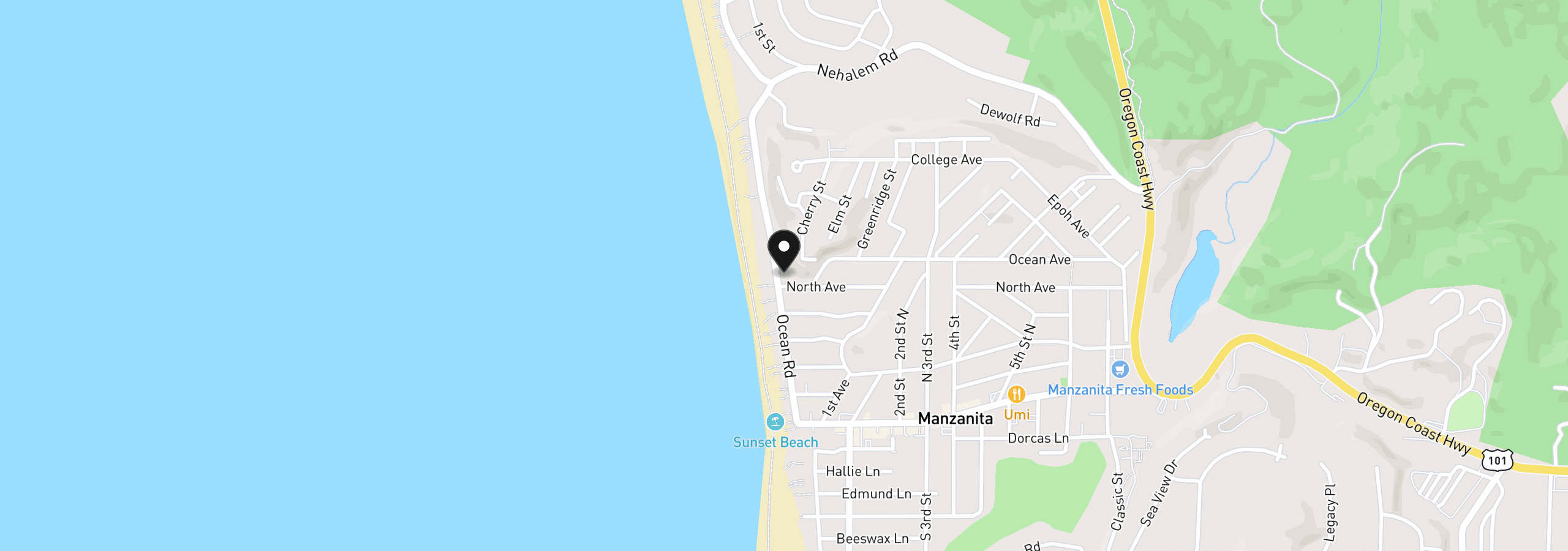 Map showing the location of 640 Ocean Rd, Manzanita, OR 97130