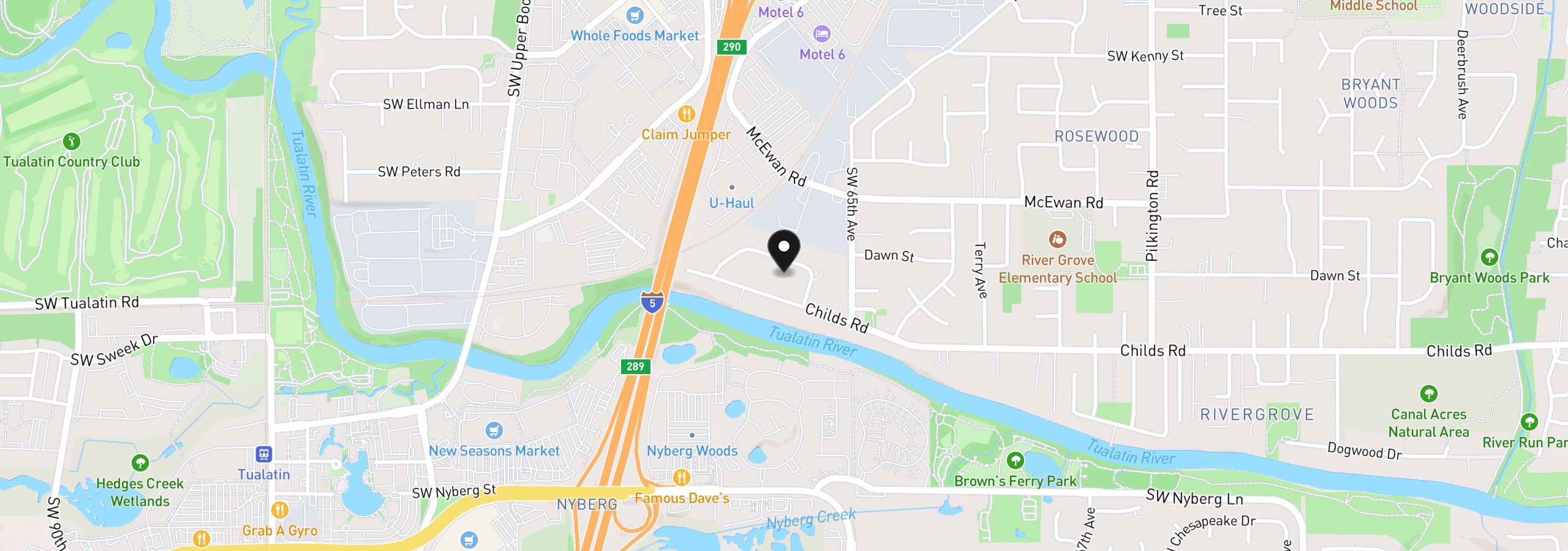 Map showing the location of 6928 SW Montauk Cir, Lake Oswego, OR 97035