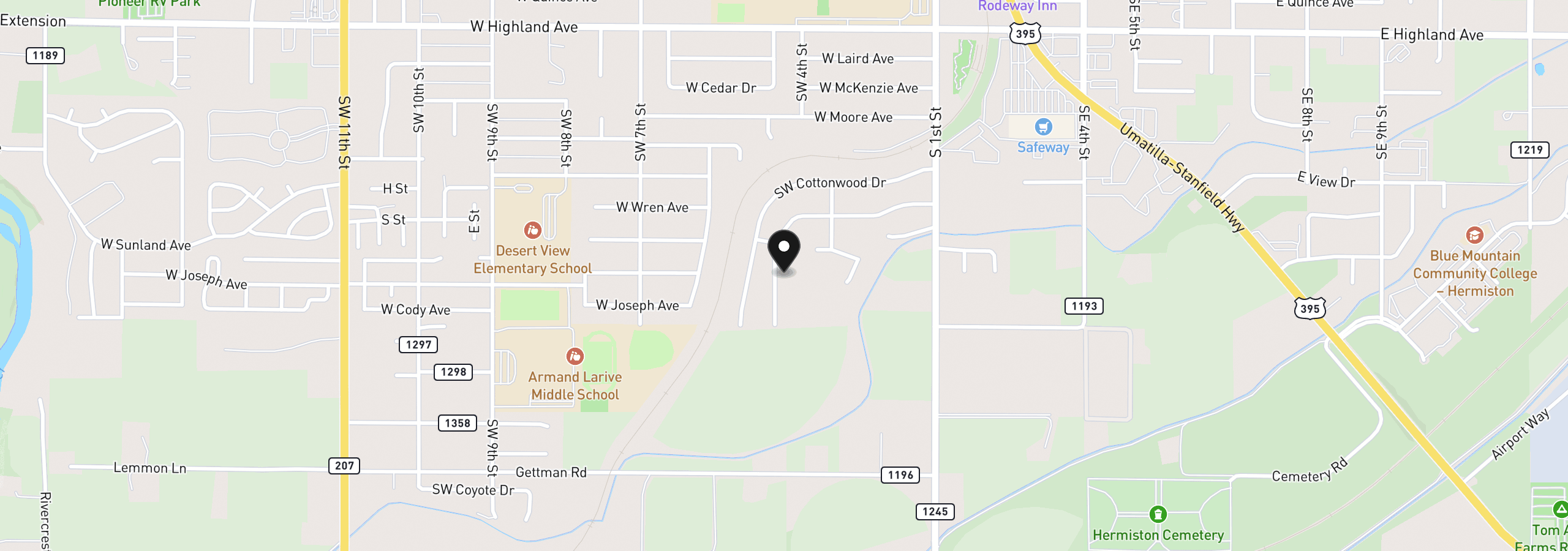 Map showing the location of 573 SW Desert Sky Dr 89, Hermiston, OR 97838