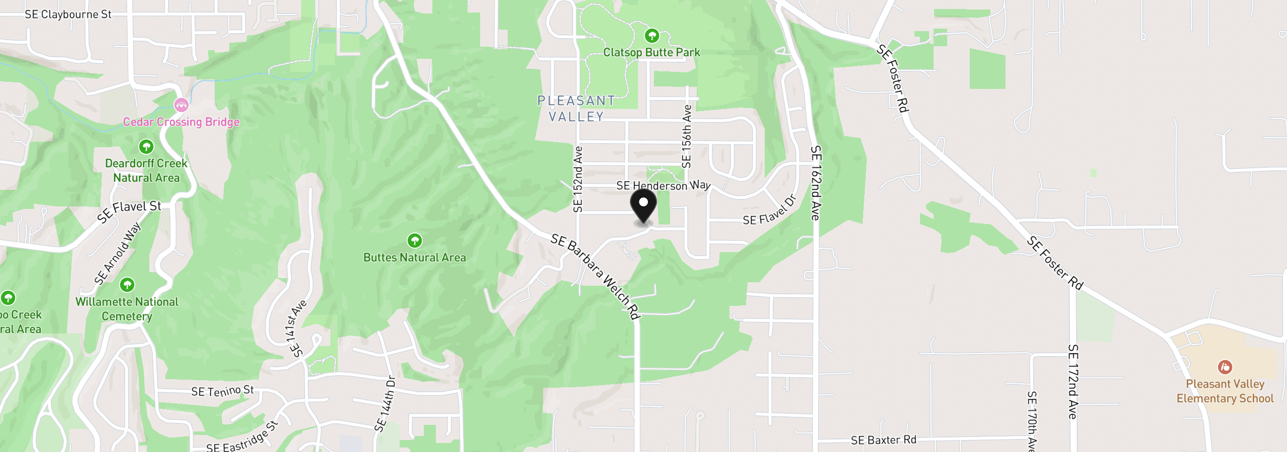 Map showing the location of 15487 SE Hawthorne Meadows St, Portland, OR 97236