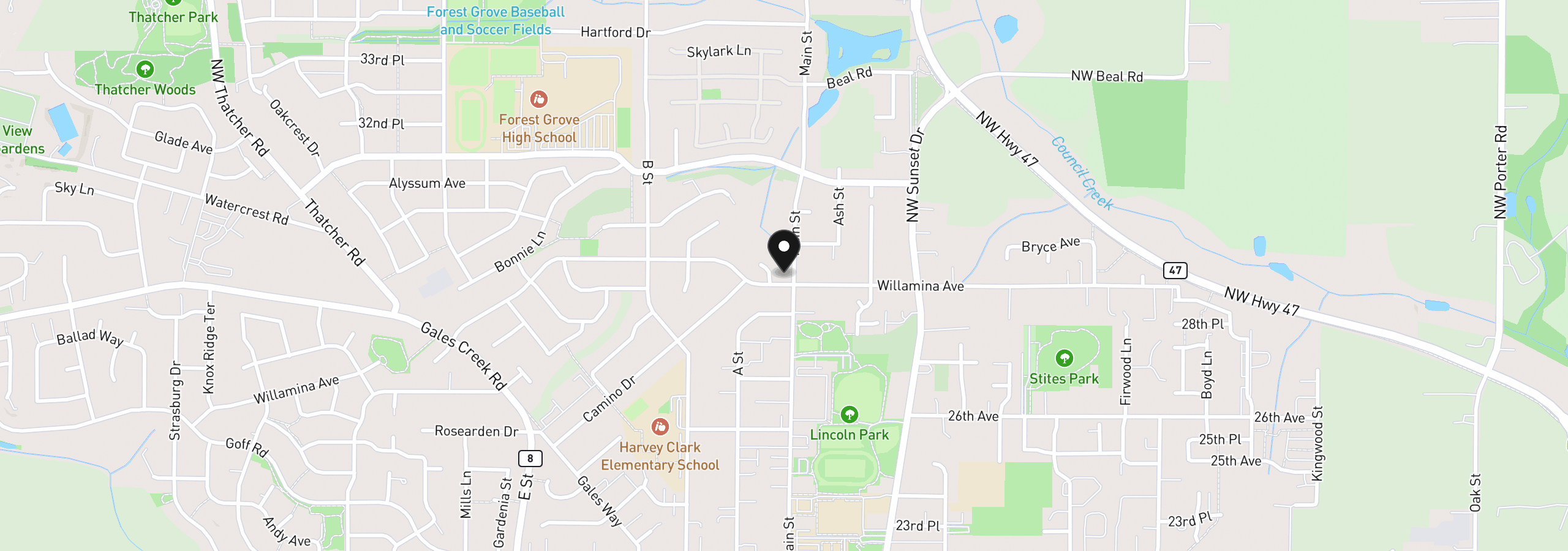 Map showing the location of 1933 Willamina Ave, Forest Grove, OR 97116