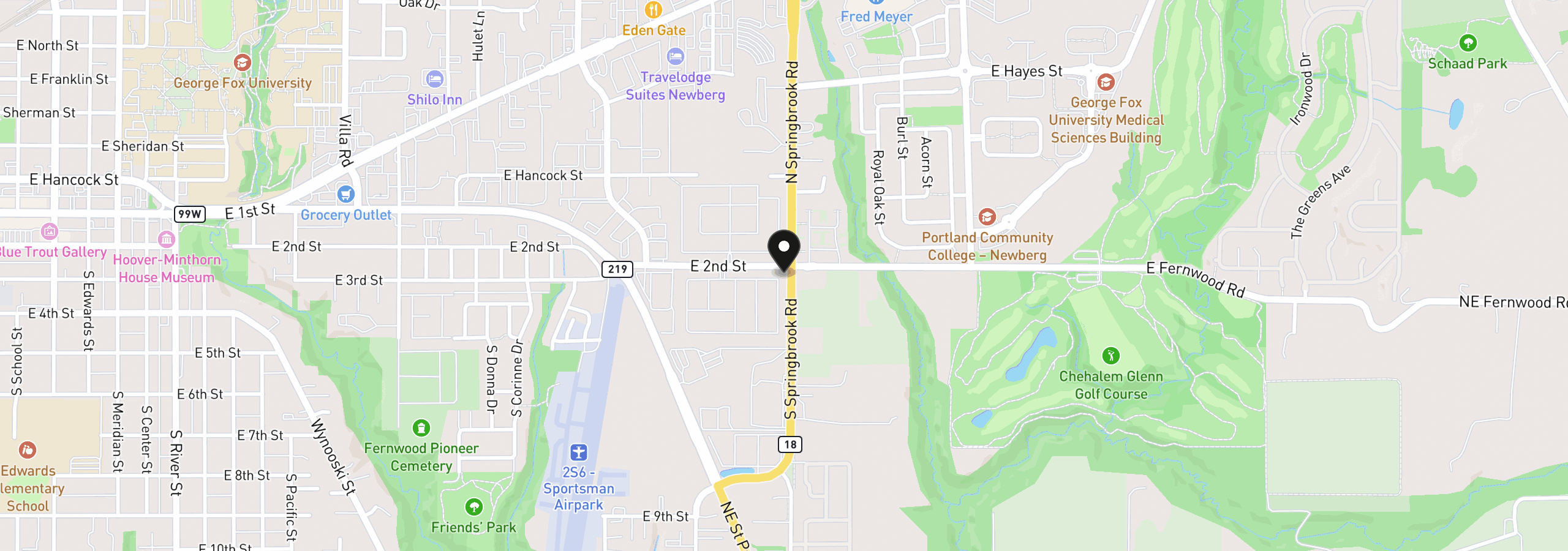 Map showing the location of 2902 E 2nd St, Newberg, OR 97132