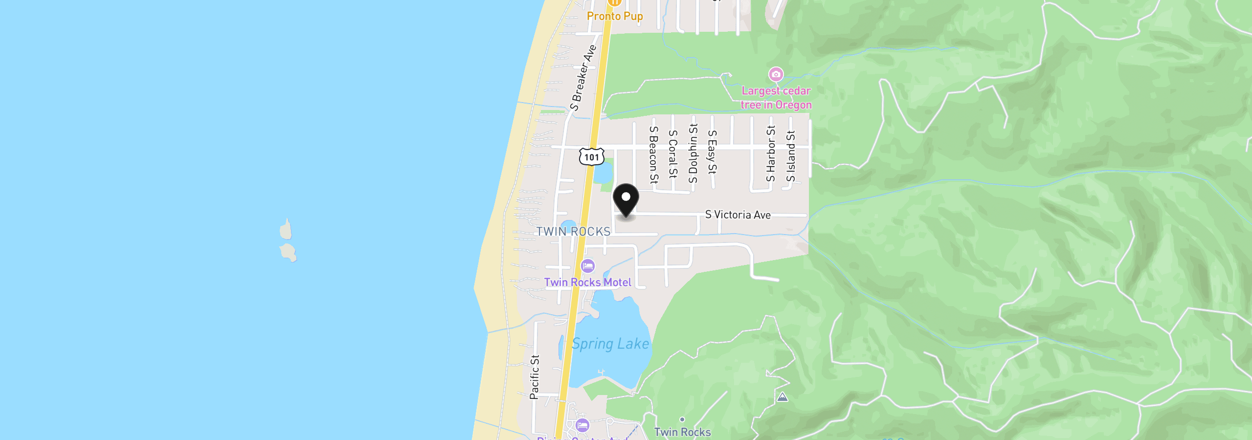 Map showing the location of Victoria Street, Rockaway Beach, OR 97136