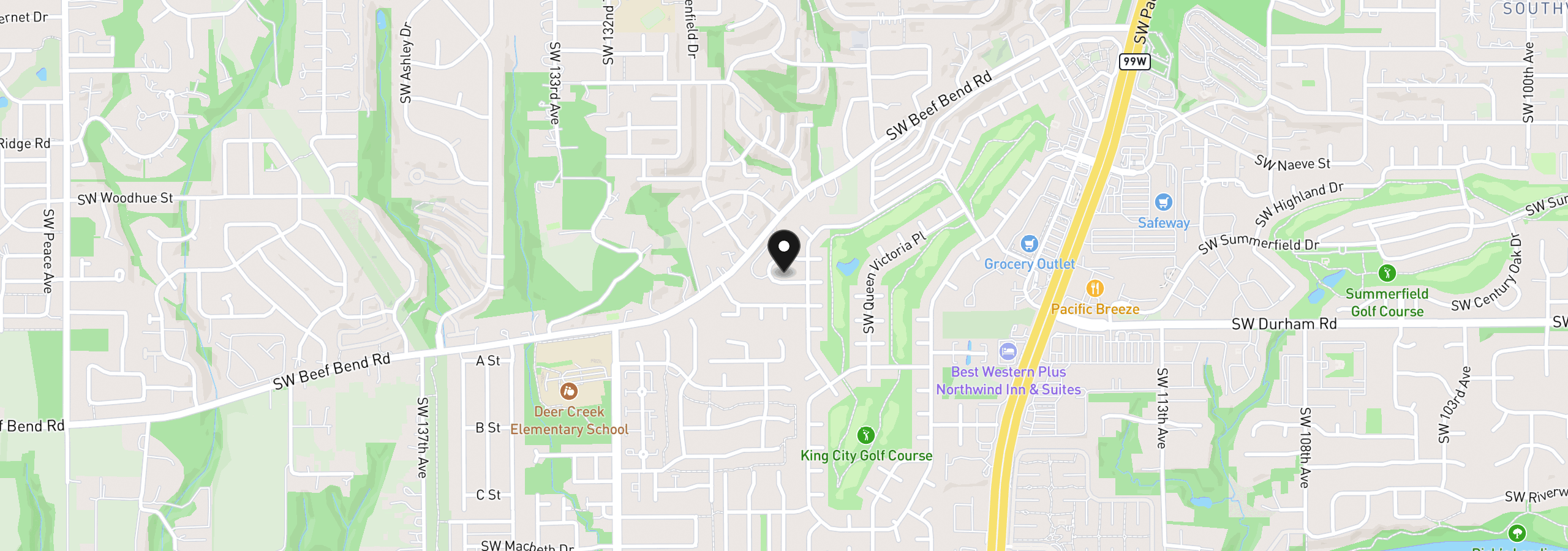 Map showing the location of 12525 SW Prince Edward Ct, Portland, OR 97224