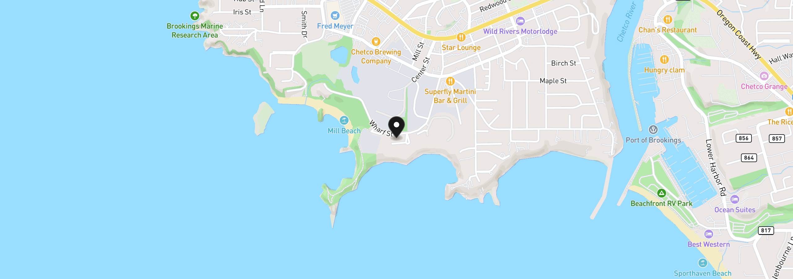 Map showing the location of 842 Chetco Point Ter, Brookings, OR 97415