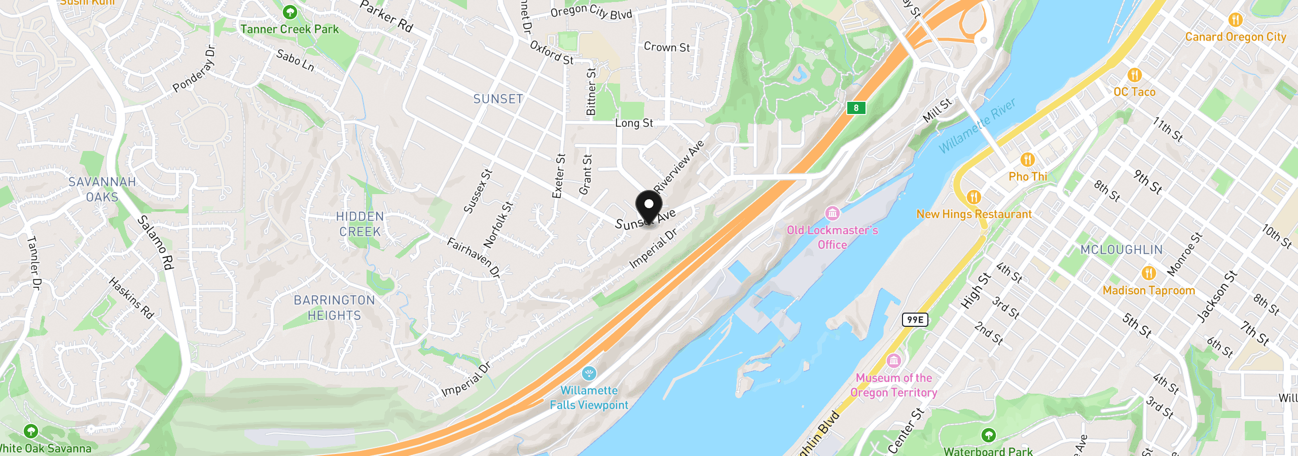 Map showing the location of 2020 Sunset Ave, West Linn, OR 97068