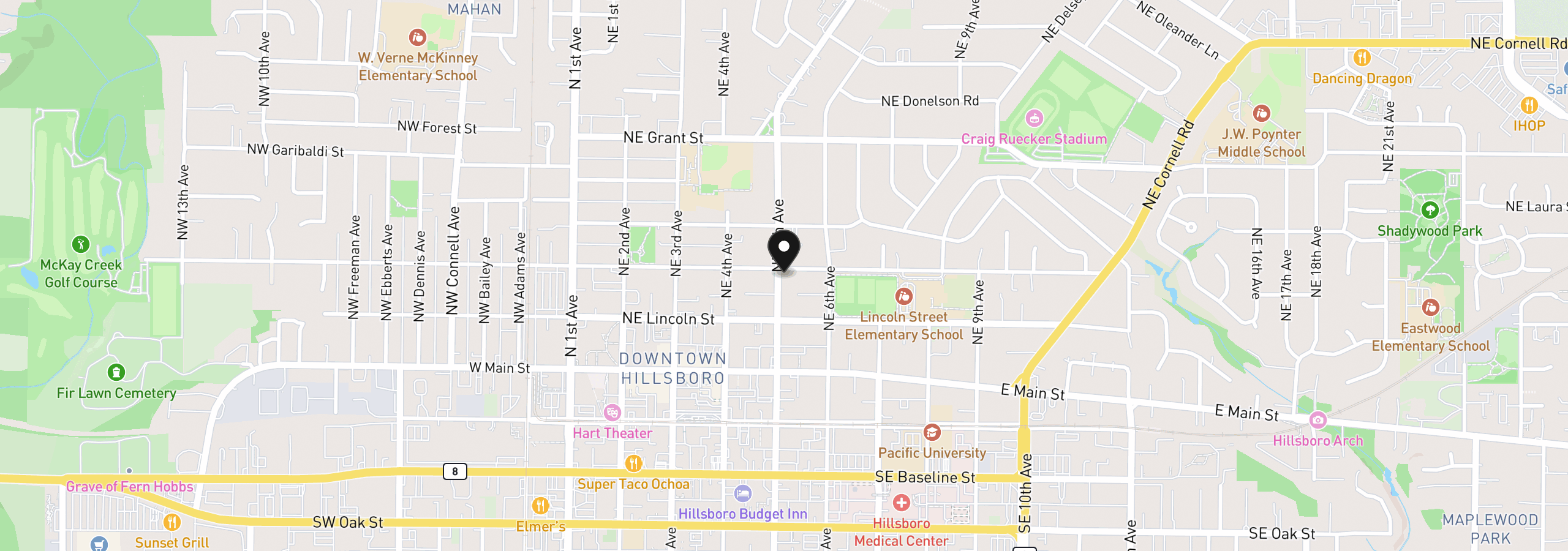 Map showing the location of 506 NE Jackson St, Hillsboro, OR 97124