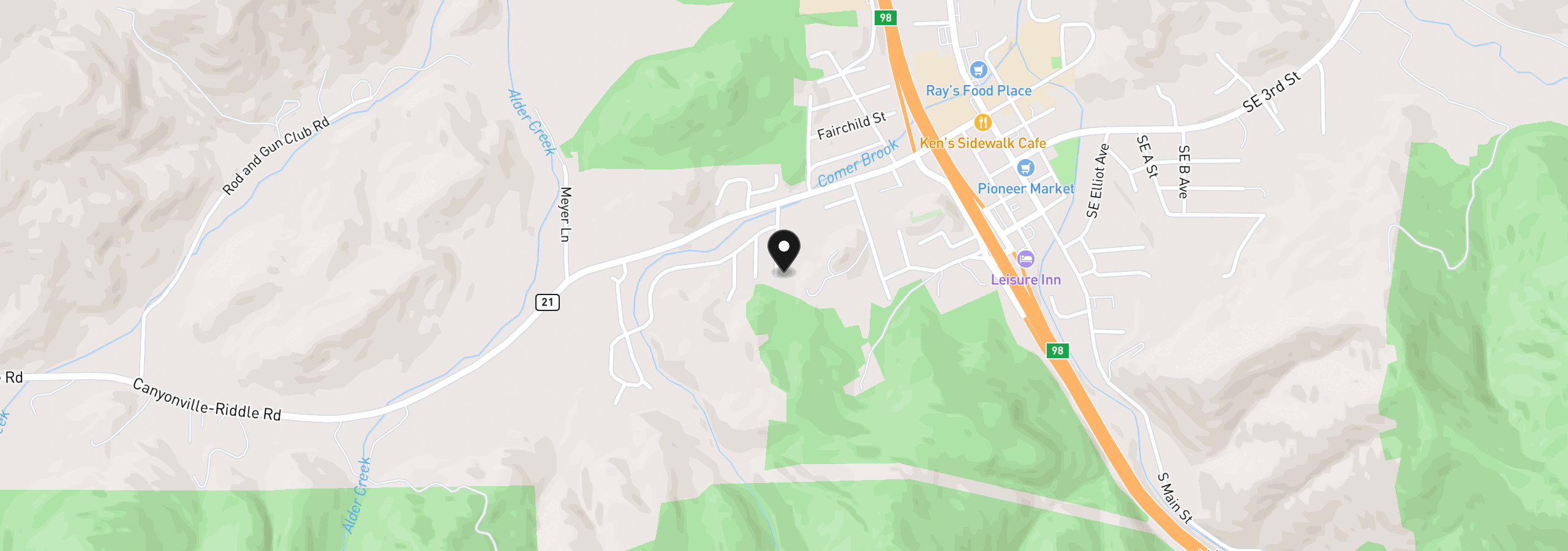 Map showing the location of 188 Samantha Way, Canyonville, OR 97417