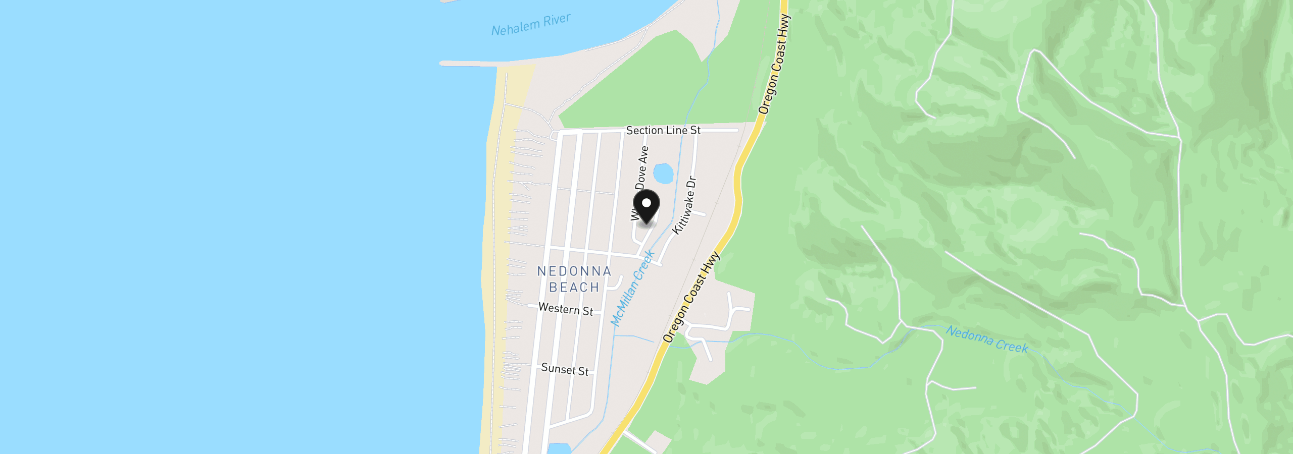 Map showing the location of 26530 Chieftain Dr, Rockaway Beach, OR 97136