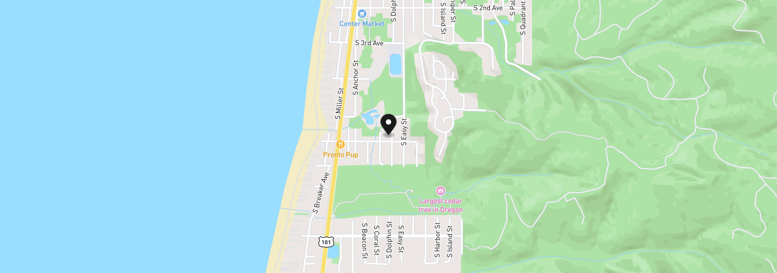 Map showing the location of 565 S Dolphin St, Rockaway Beach, OR 97136