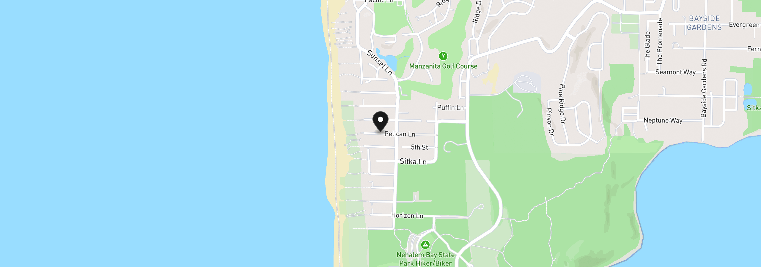 Map showing the location of Pelican Ln 13, Manzanita, OR 97130