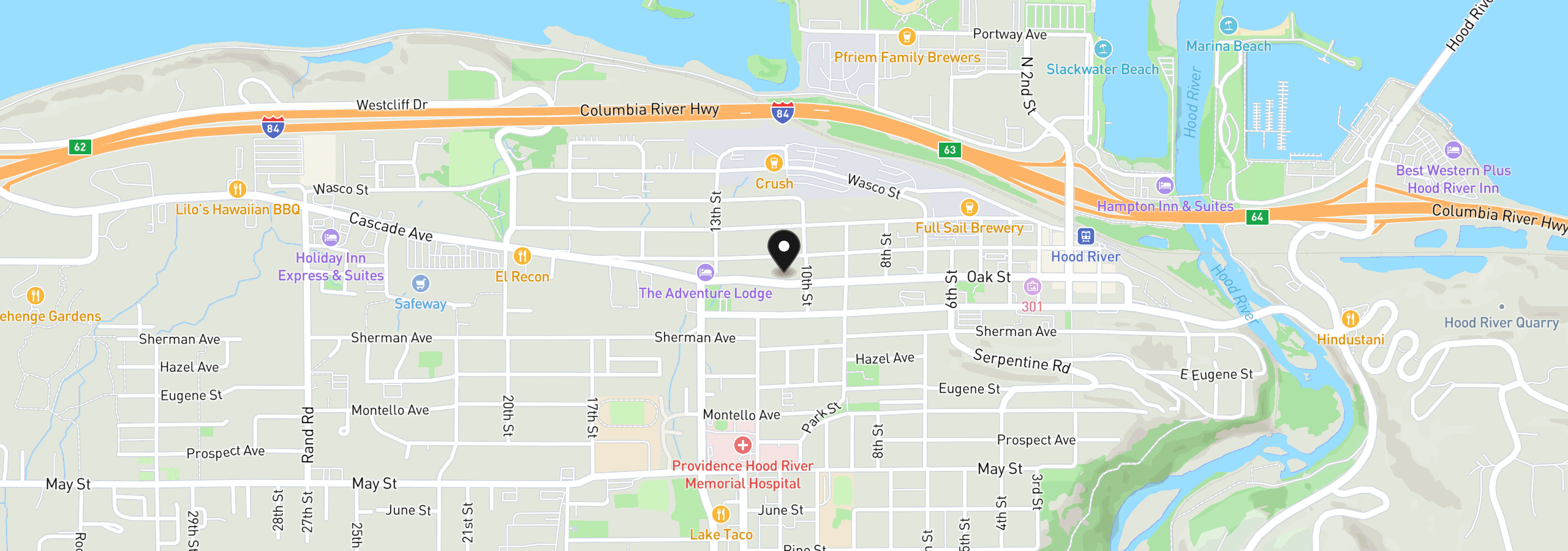 Map showing the location of 1016 Oak St, Hood River, OR 97031