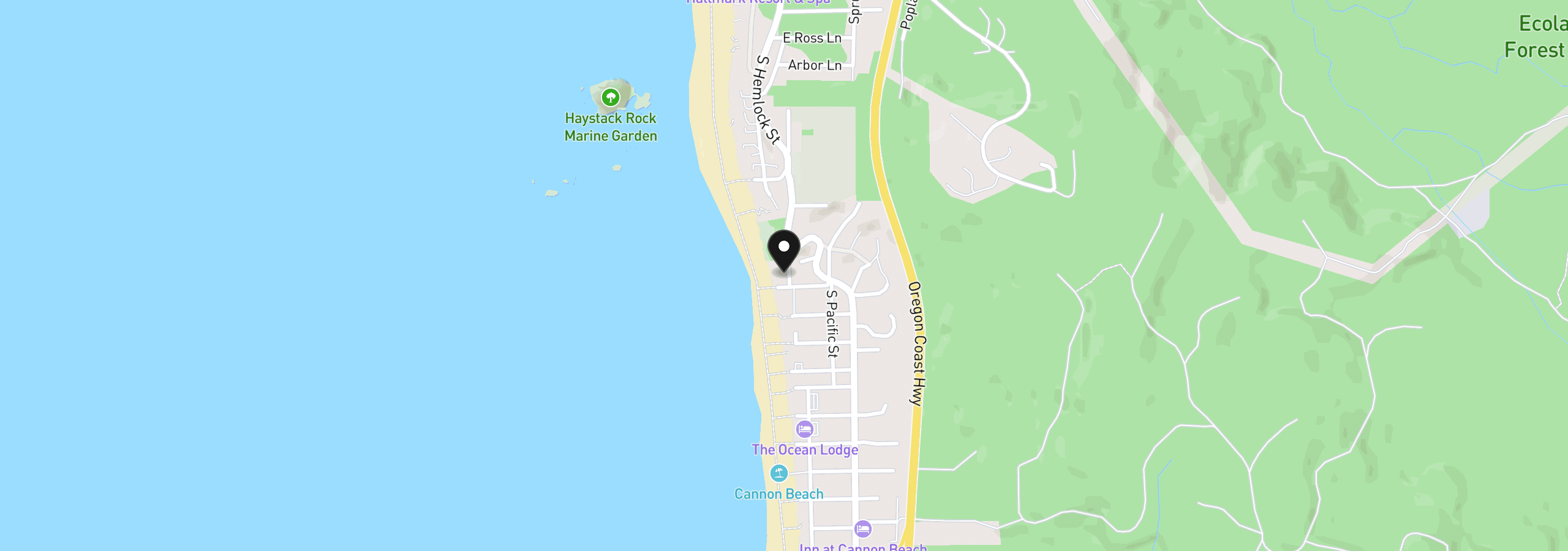 Map showing the location of 194 Tok Ln, Cannon Beach, OR 97110