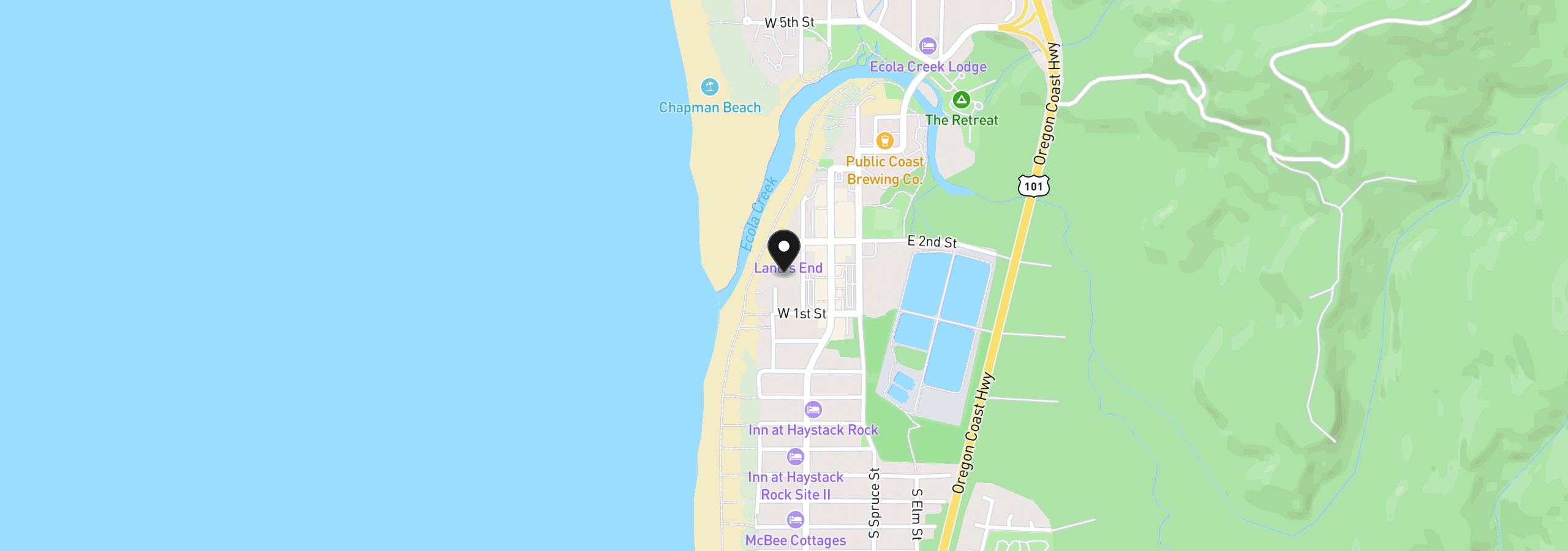 Map showing the location of 158 N Larch St, Cannon Beach, OR 97110