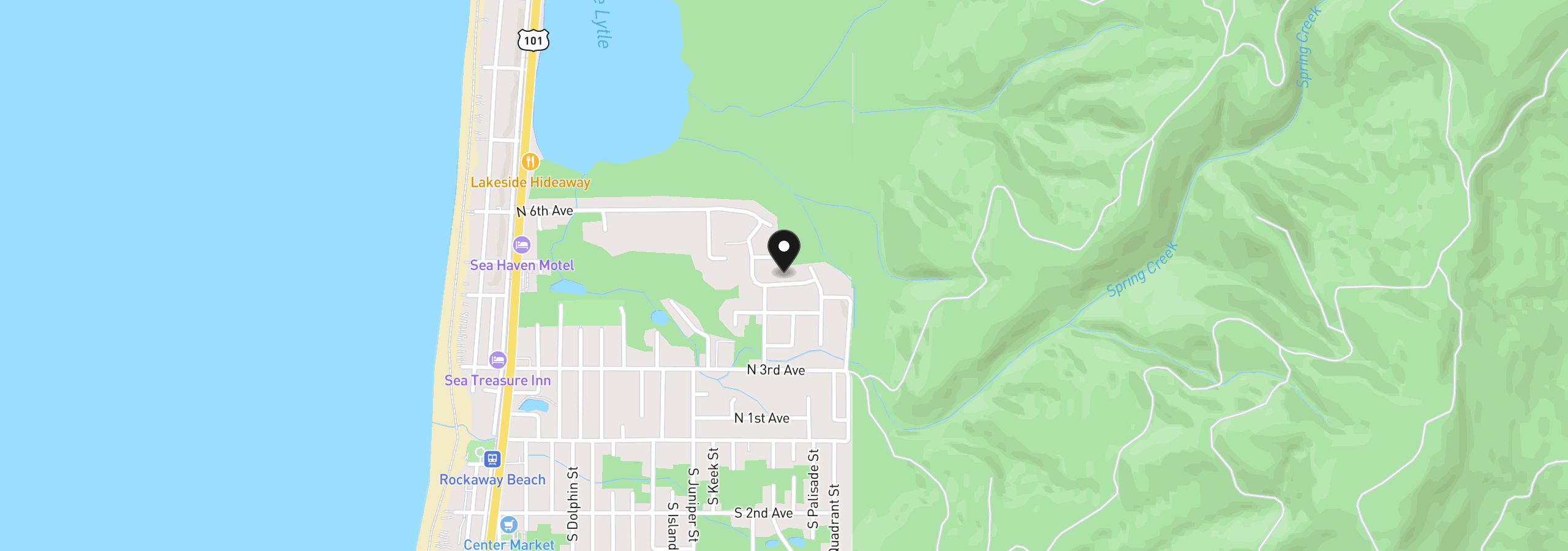 Map showing the location of Cedar Creek Cir 118, Rockaway Beach, OR 97136