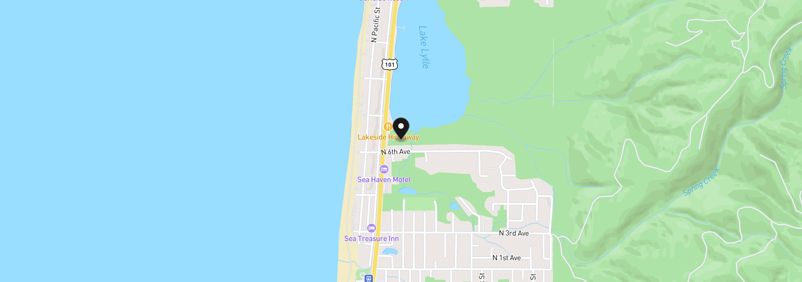 Map showing the location of 207 N 6th Ave, Rockaway Beach, OR 97136