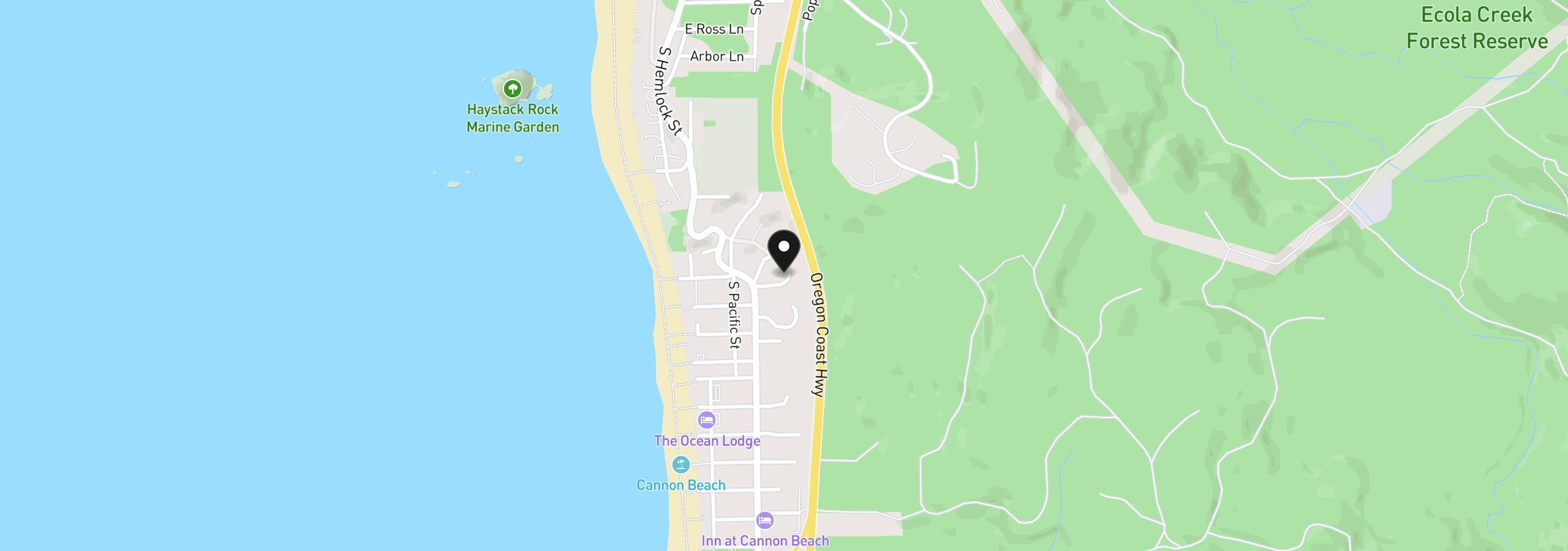 Map showing the location of 417 Chilkoot Trail, Cannon Beach, OR 97110