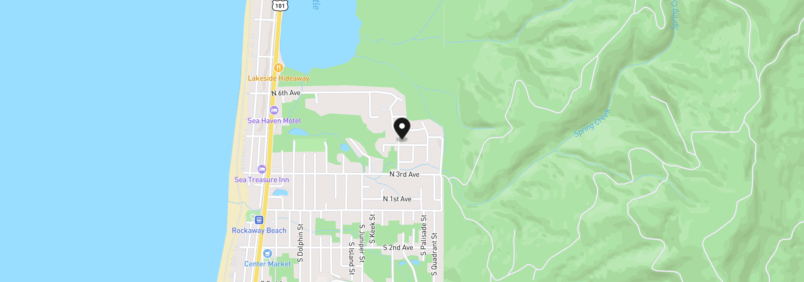 Map showing the location of 1403 N Cedar Creek Ave, Rockaway Beach, OR 97136