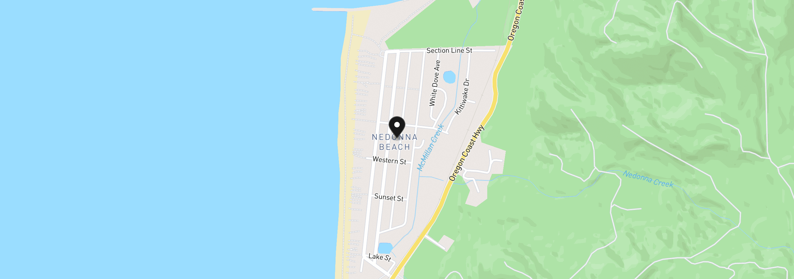 Map showing the location of 26320 Geneva Ave, Rockaway Beach, OR 97136
