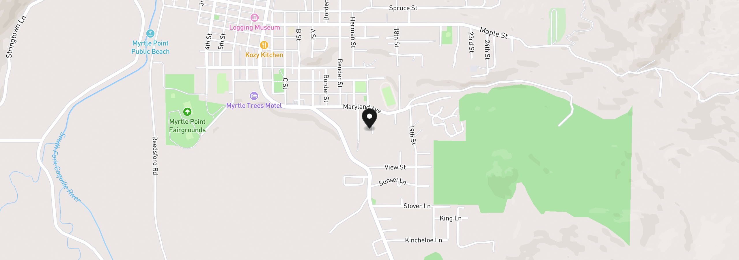 Map showing the location of 1030 Myrtle Crest Ln, Myrtle Point, OR 97458