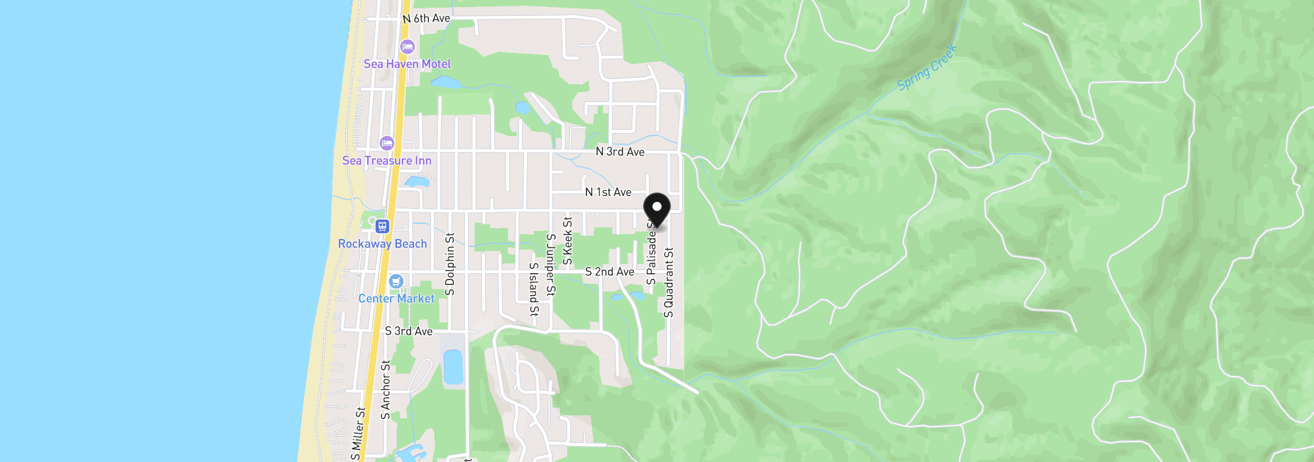 Map showing the location of 136 Palisade St, Rockaway Beach, OR 97136