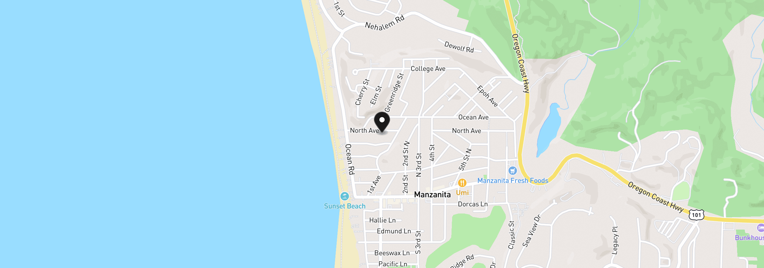 Map showing the location of 138 North Ave, Manzanita, OR 97130