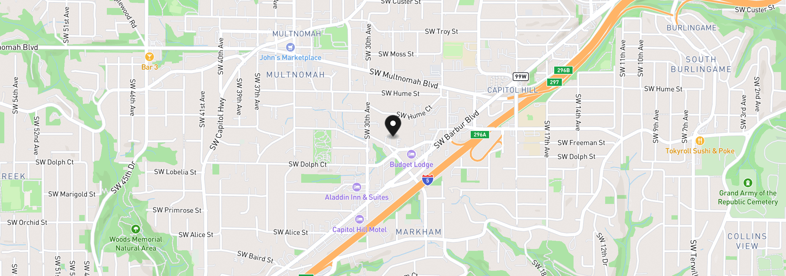 Map showing the location of 2811 SW Spring Garden St, Portland, OR 97219
