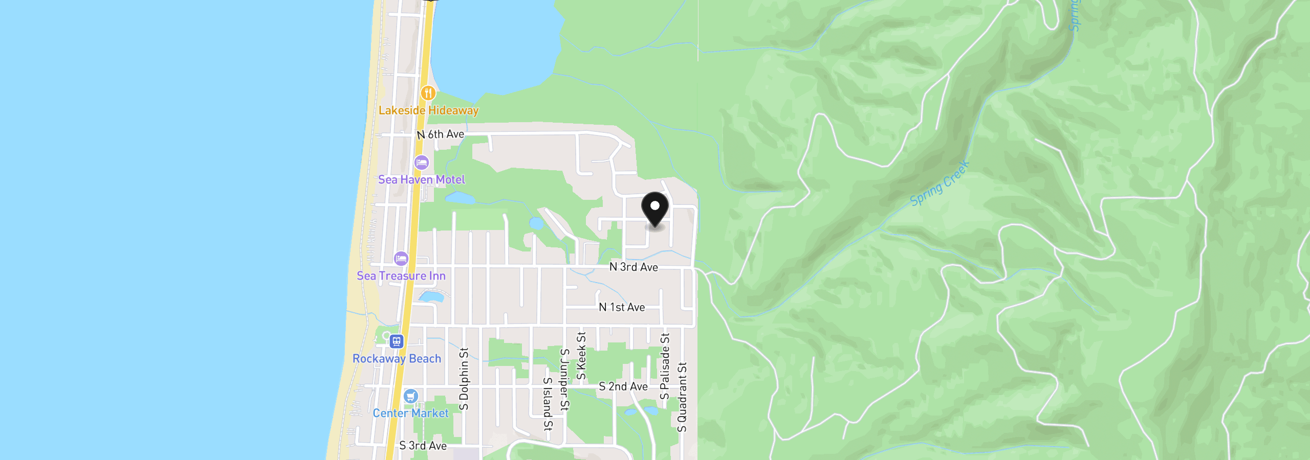 Map showing the location of 360 N Neptune, Rockaway Beach, OR 97136