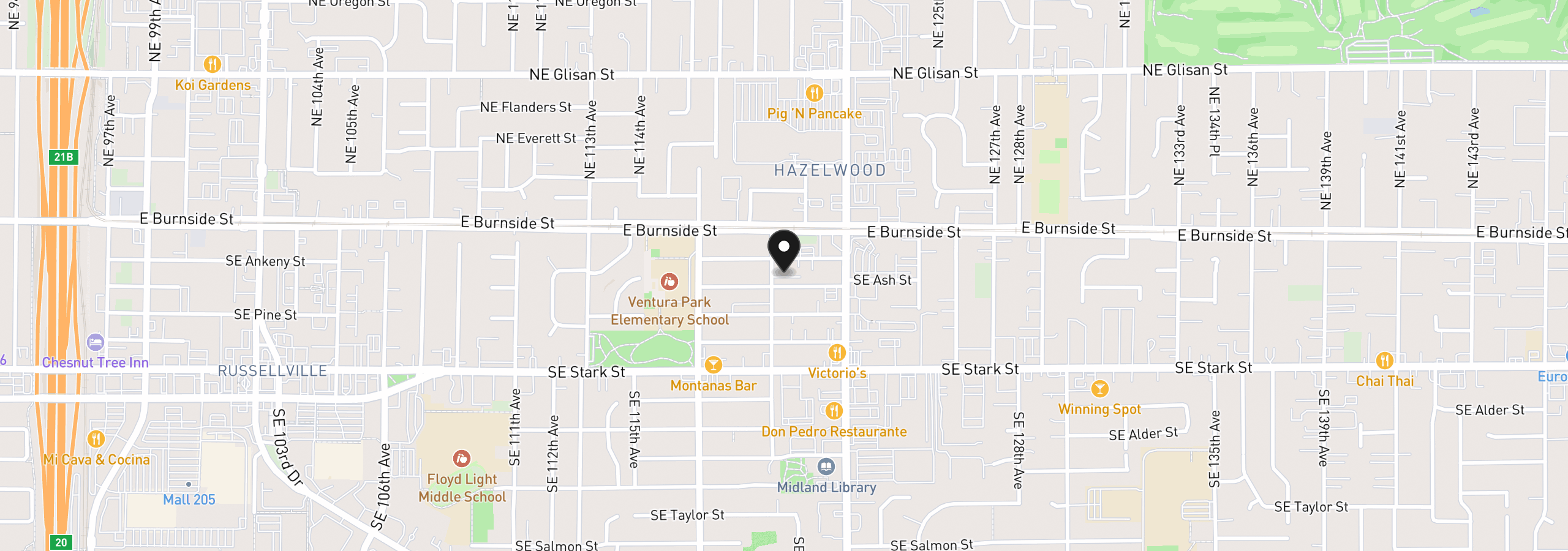 Map showing the location of 130 SE 119th Ave, Portland, OR 97216
